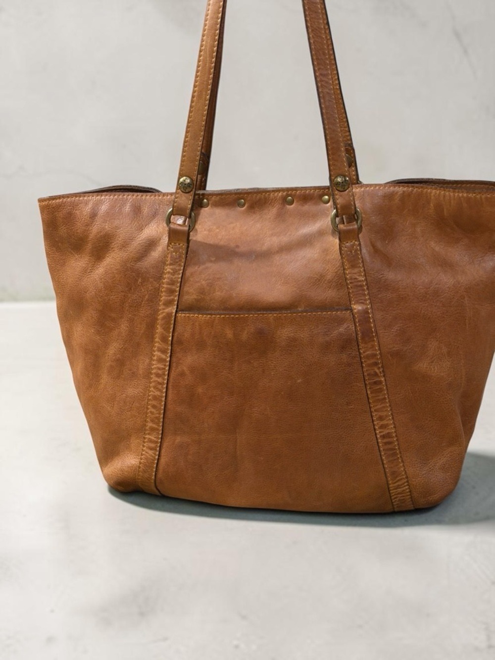 Patricia Nash Brown Genuine Italian Leather Studded Tote Bag - Picture 2 of 15